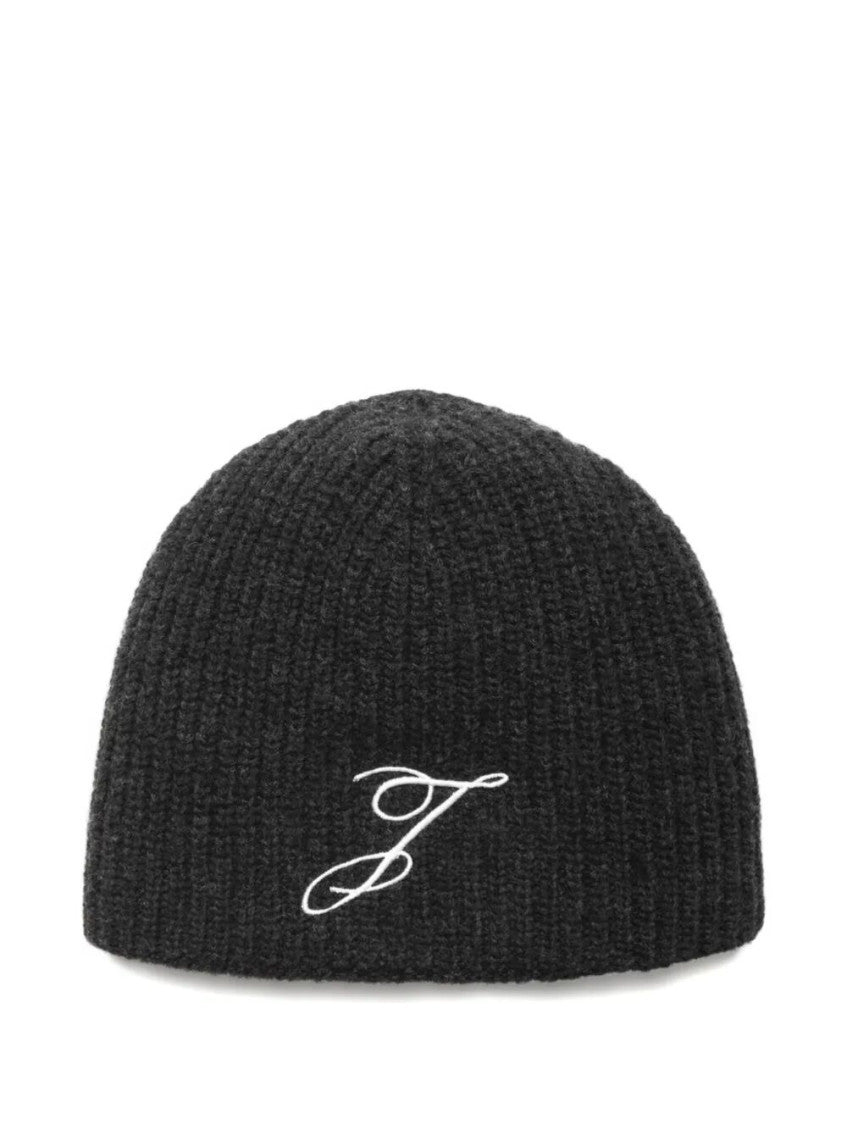 Dark Grey Embroidered Beanie Hat 1