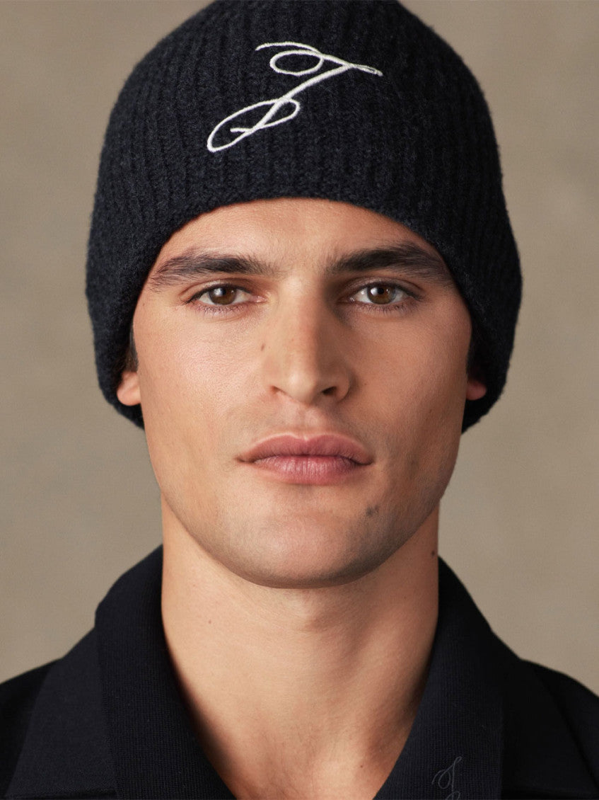 Dark Grey Embroidered Beanie Hat 2