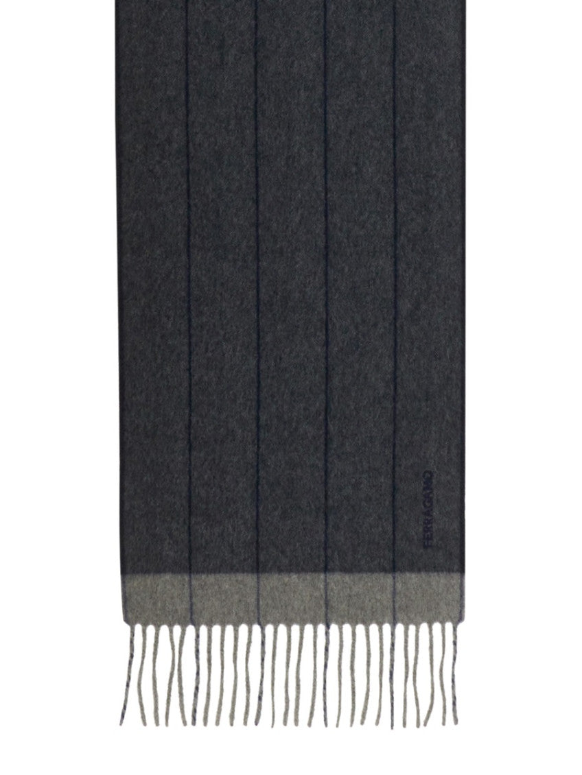 Grey Logo Fringed Scarf 1