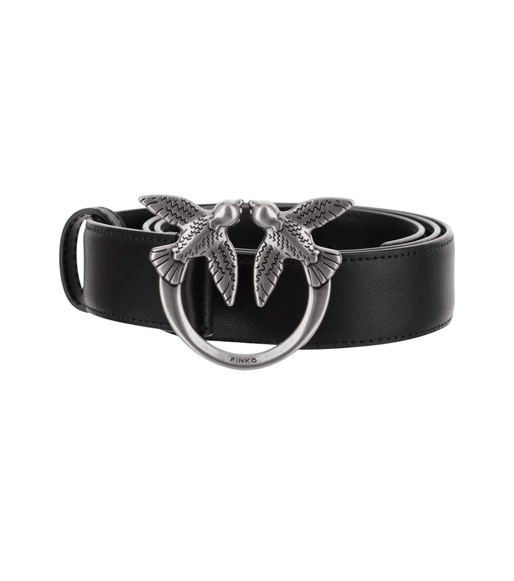 Black Silver Logo Buckle Belt 1