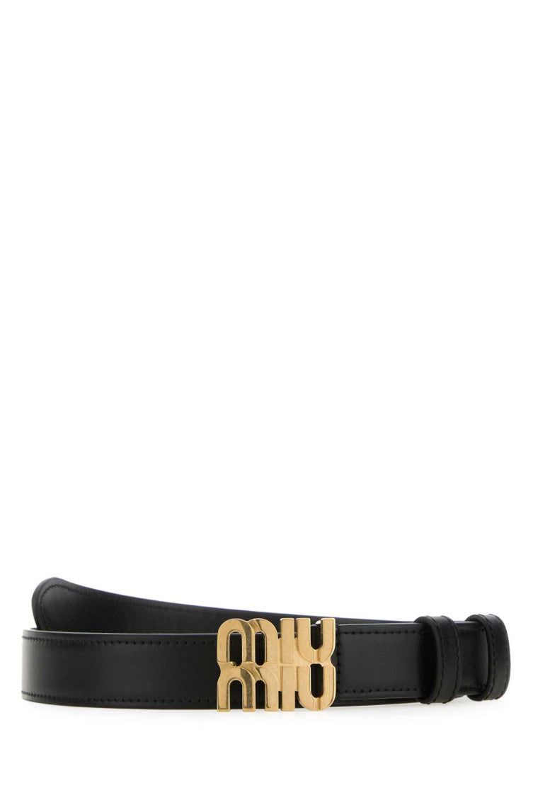 Black Leather Logo Buckle Belt 1