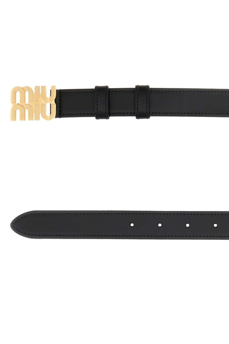 Black Leather Logo Buckle Belt 2