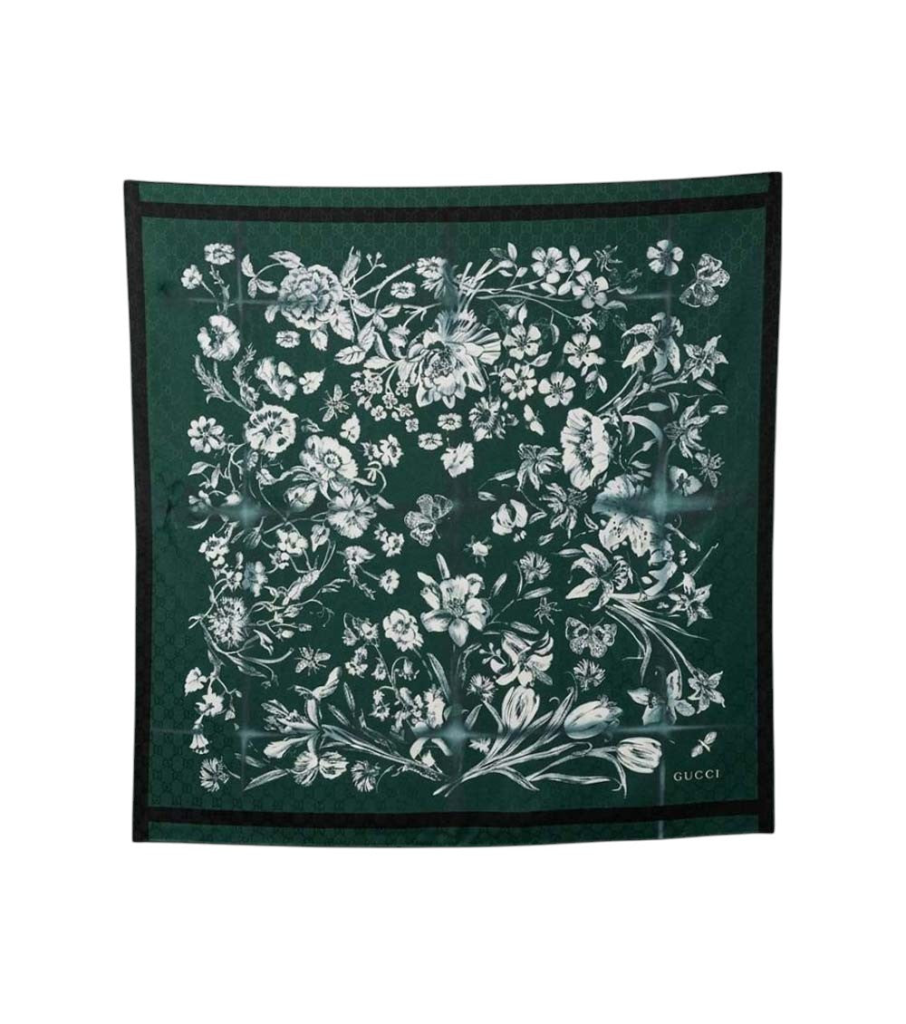 Dark Green Floral Scarf 1