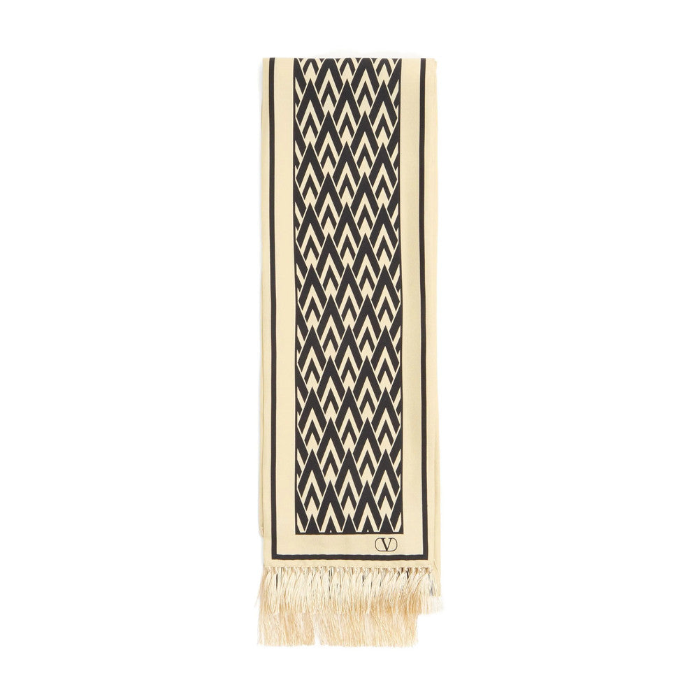 Beige Logo Fringed Scarf 1