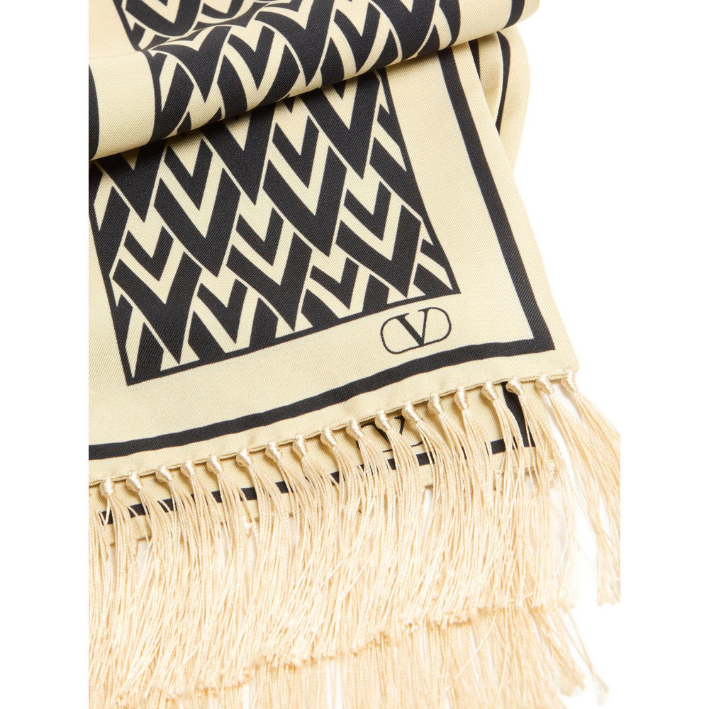 Beige Logo Fringed Scarf 2