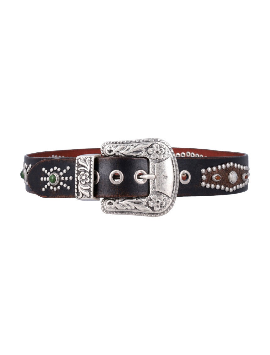 Dark Brown Embellished Buckle Belt 1