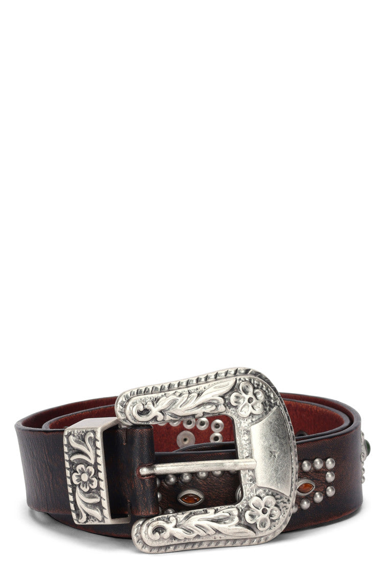 Dark Brown Embellished Buckle Belt 2