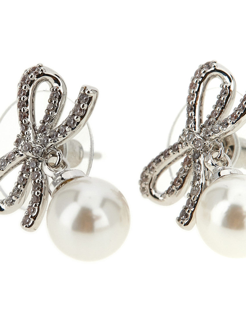 Silver Bow Pearl Earrings 2
