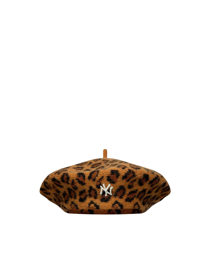 Beige Animal Print Beret Hat 1