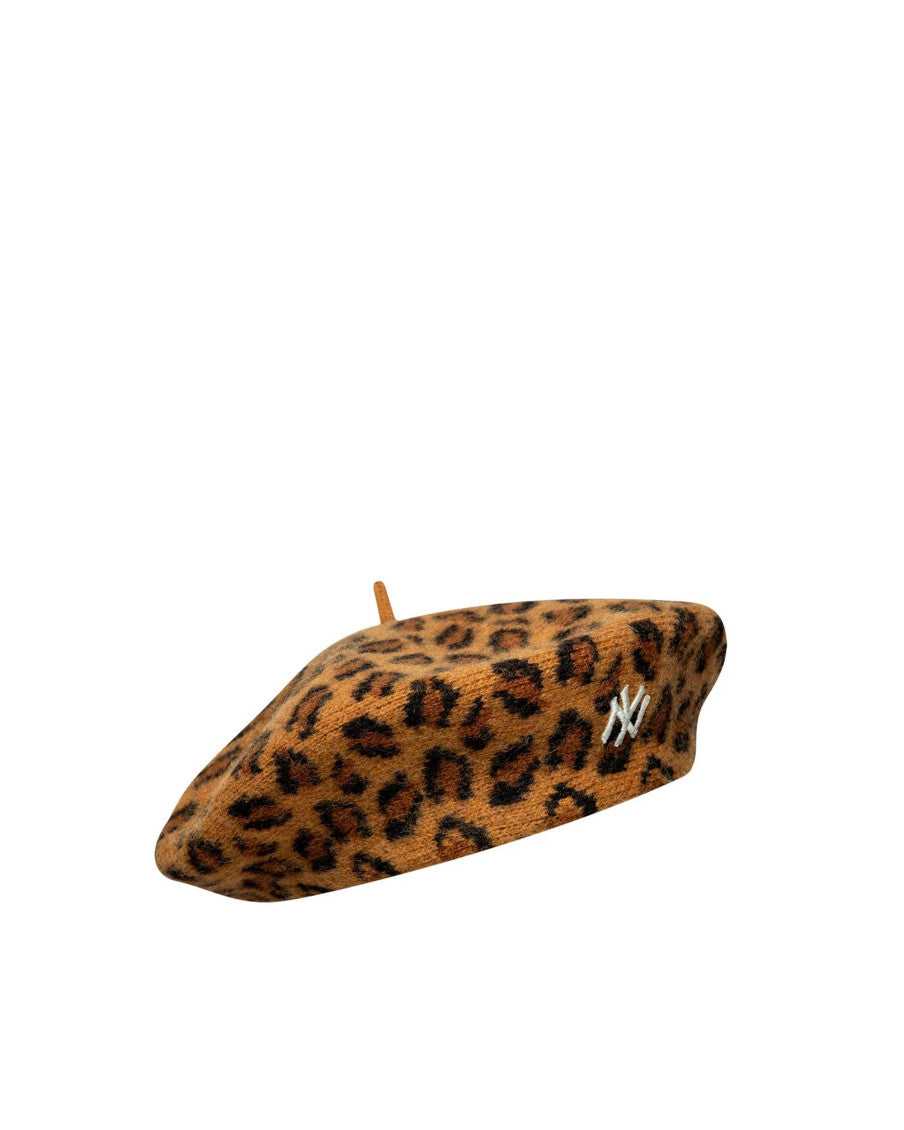 Beige Animal Print Beret Hat 2