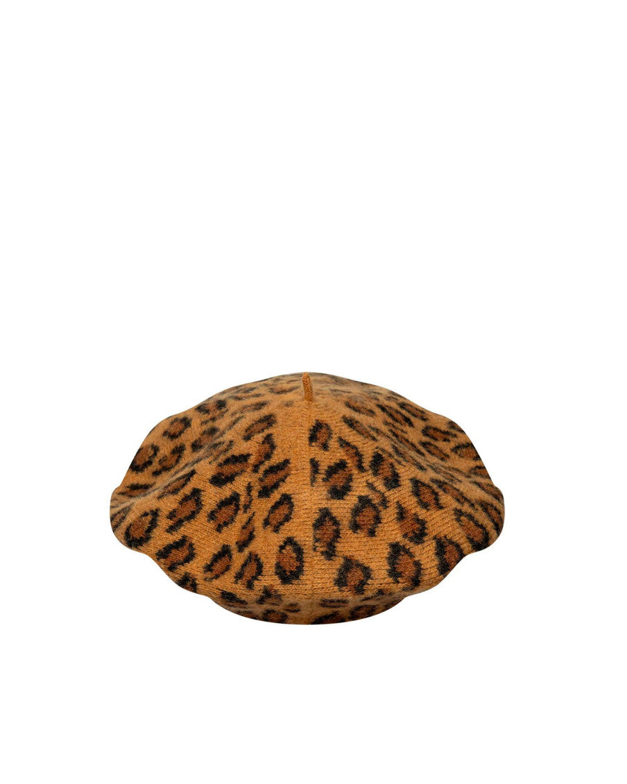 Beige Animal Print Beret Hat 3