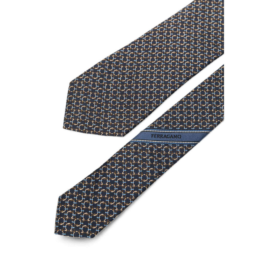 Dark Blue Gancini Logo Tie 2