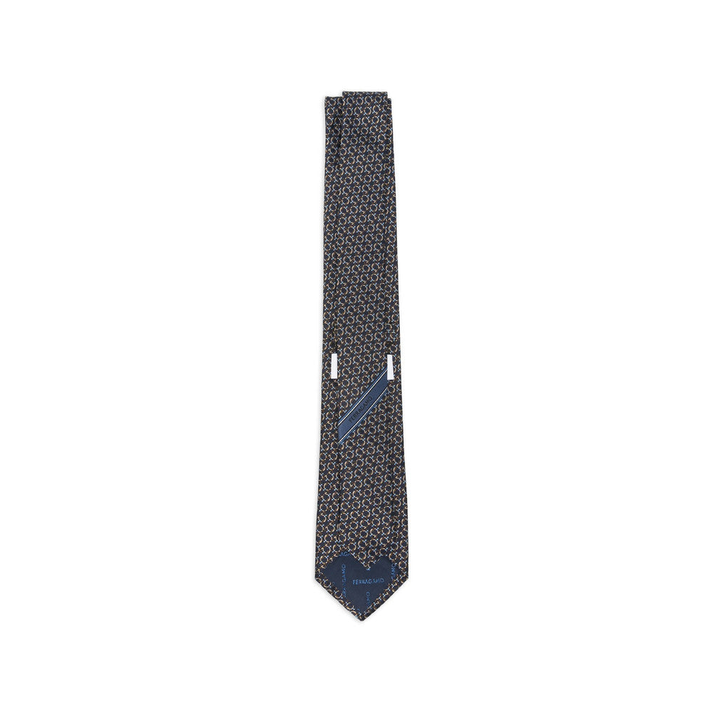 Dark Blue Gancini Logo Tie 3