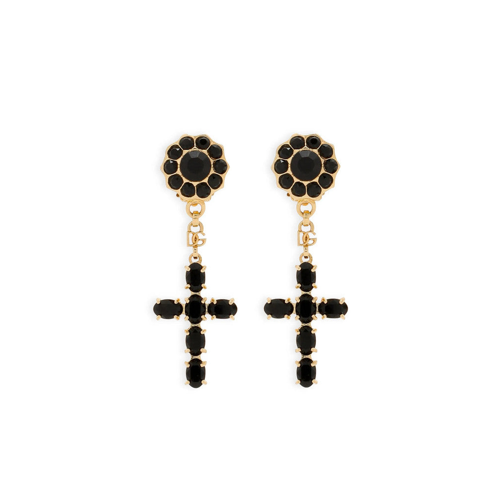 Golden Black Logo Drop Earrings 1