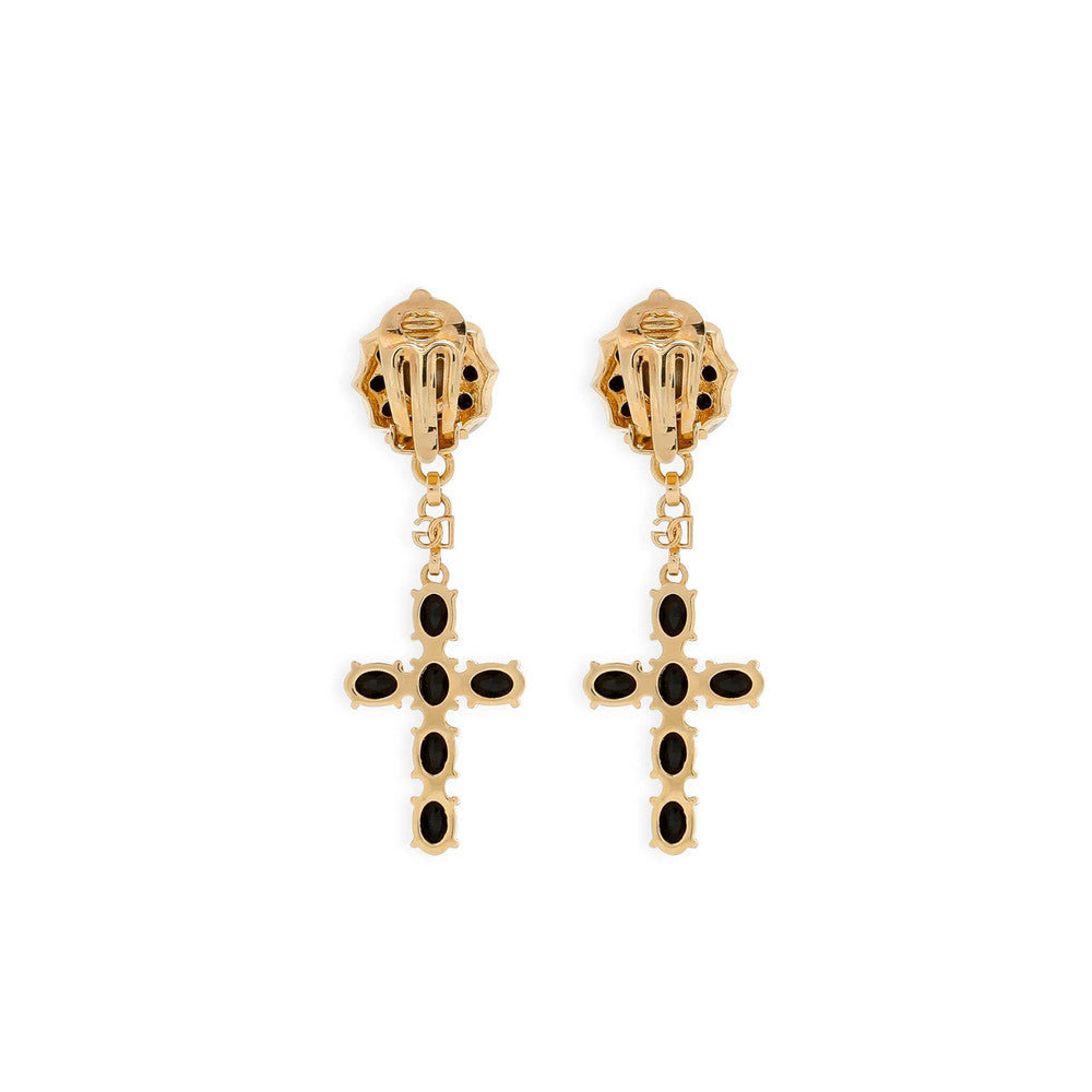 Golden Black Logo Drop Earrings 2
