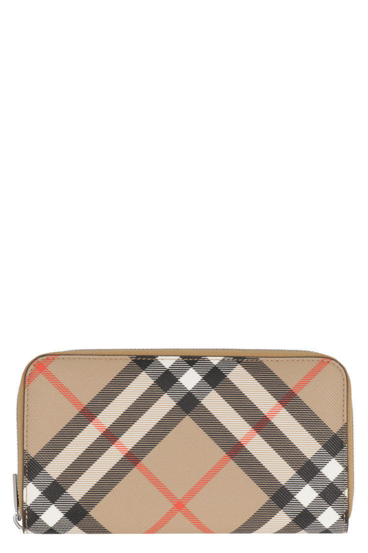 Beige Check Zip Around Wallet 1