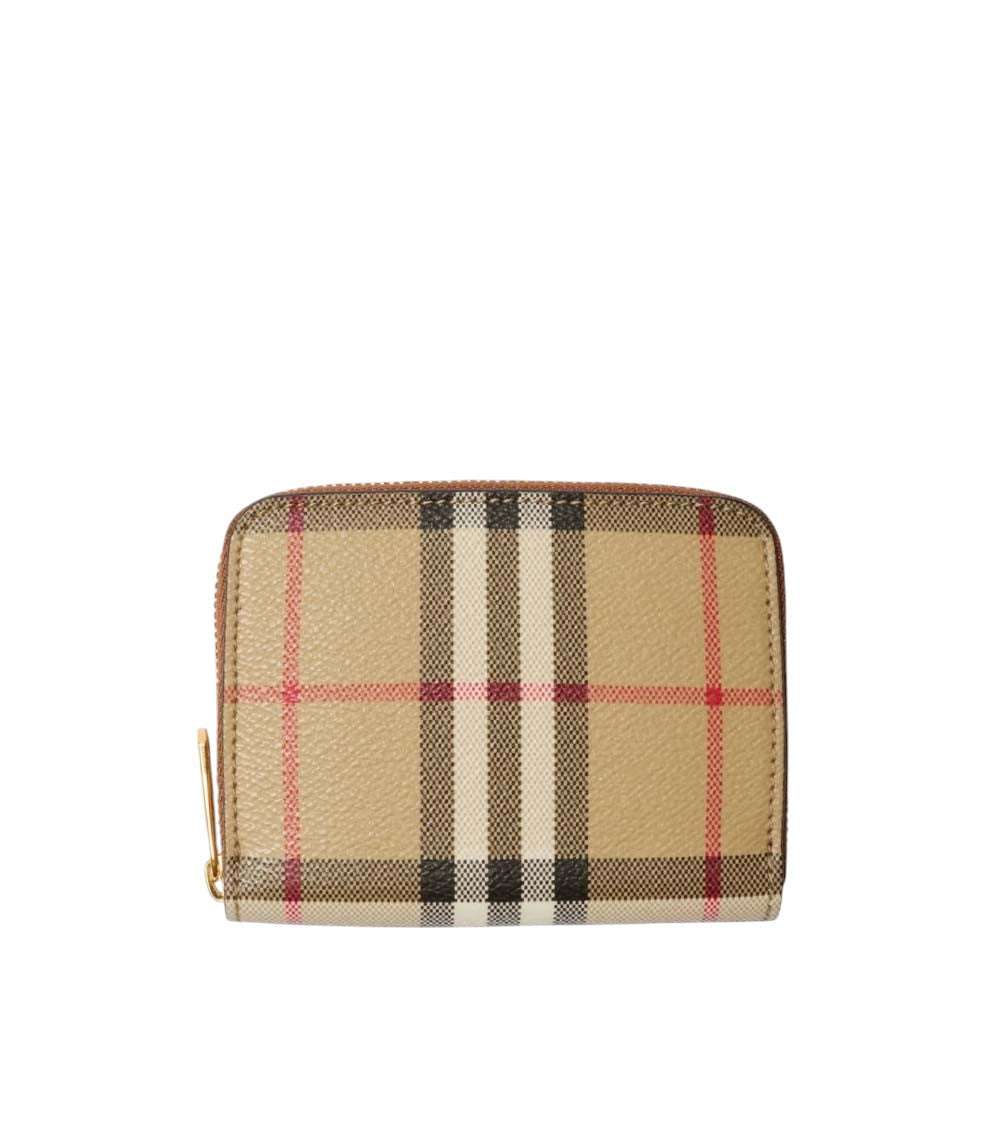 Beige Check Zip Wallet 1