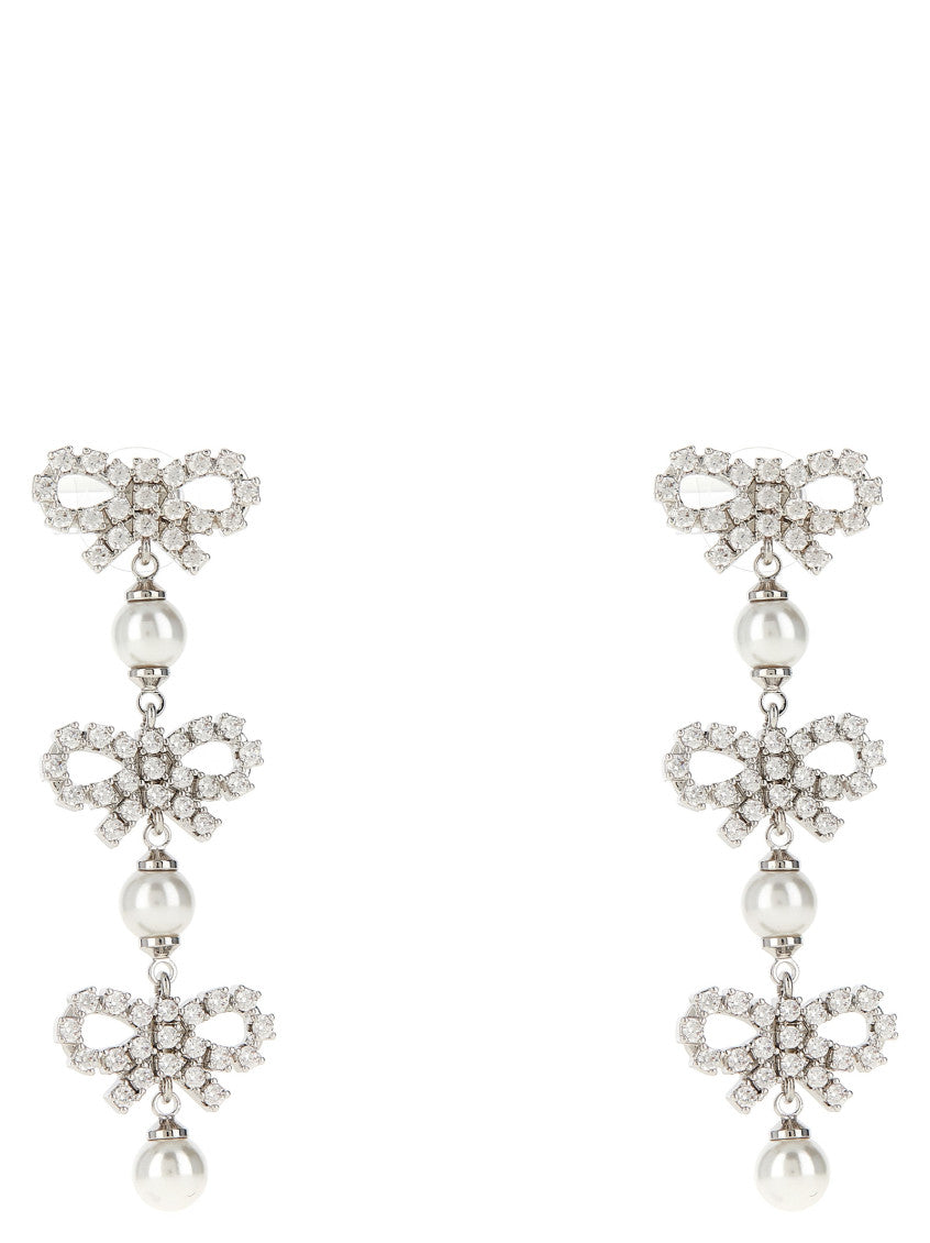 Silver Bow Pearl Tiered Earrings 1