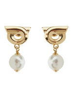 Gold 'Gancini' Gold Colored Pendant Earrings with Synthetic Pearls in Brass Woman 1