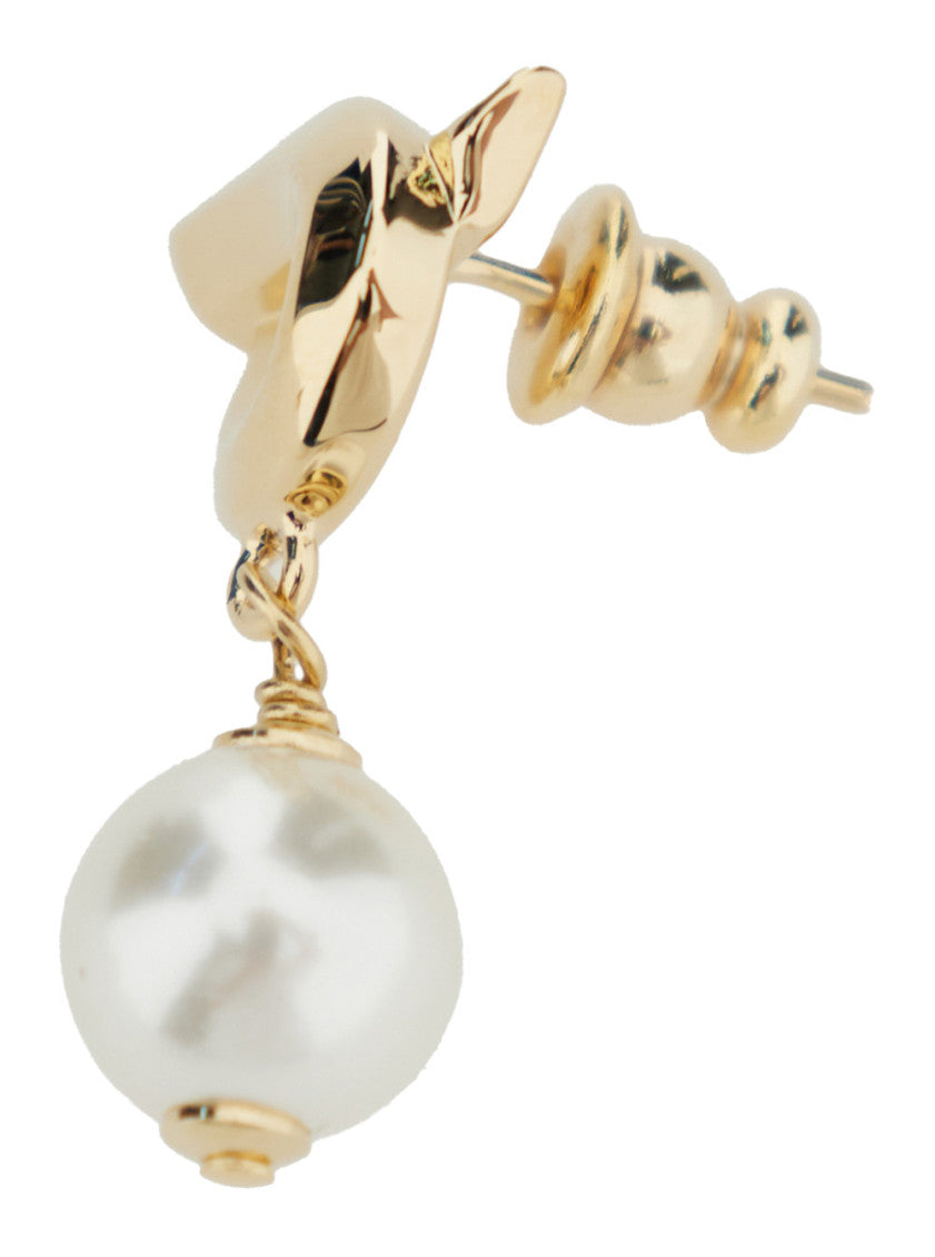 Gold 'Gancini' Gold Colored Pendant Earrings with Synthetic Pearls in Brass Woman 2