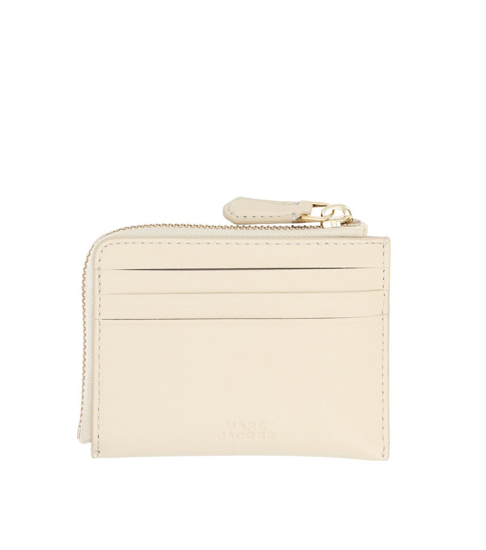 Off White Solid Zip Wallet 2