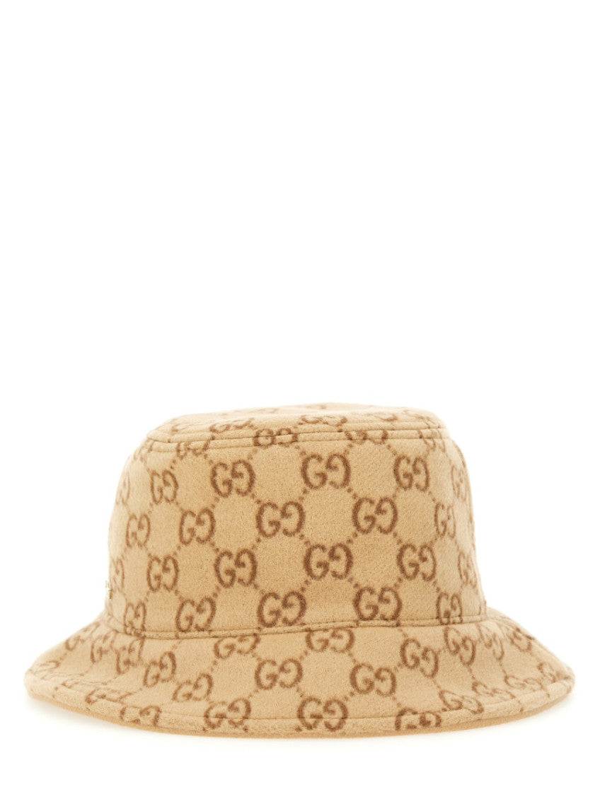 Beige Brown Logo Bucket Hat 1
