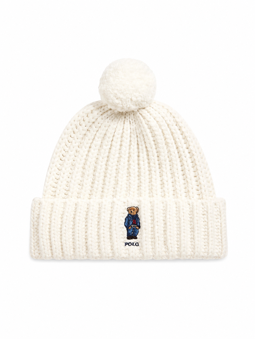 Off White Rib Knitted Beanie Cap 1