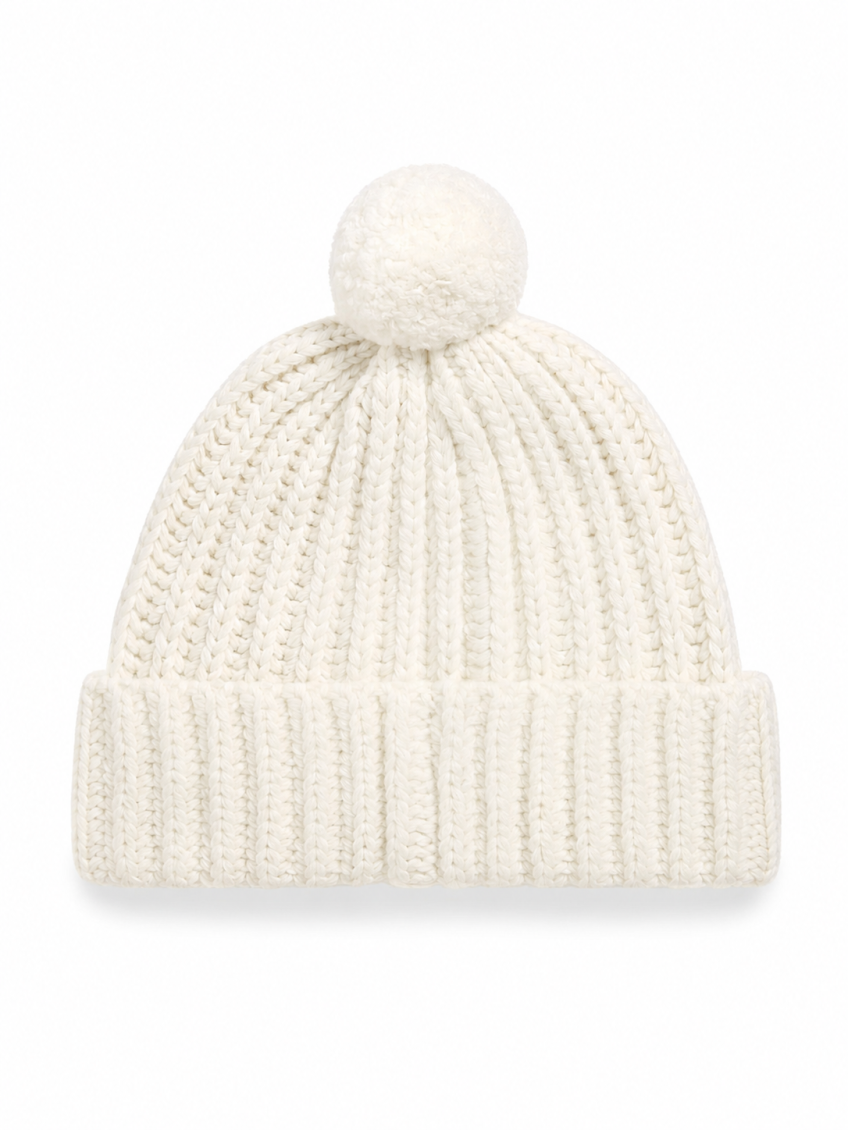 Off White Rib Knitted Beanie Cap 2