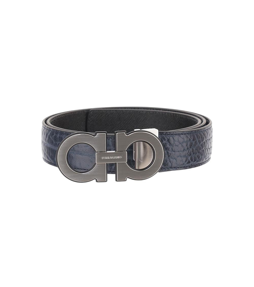 Navy Blue Gancini Buckle Belt 1