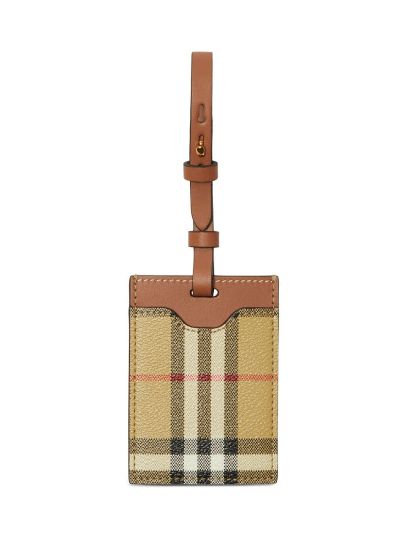 Beige Check motif leather luggage tag 1