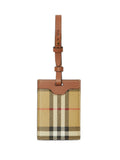 Beige Check motif leather luggage tag 1