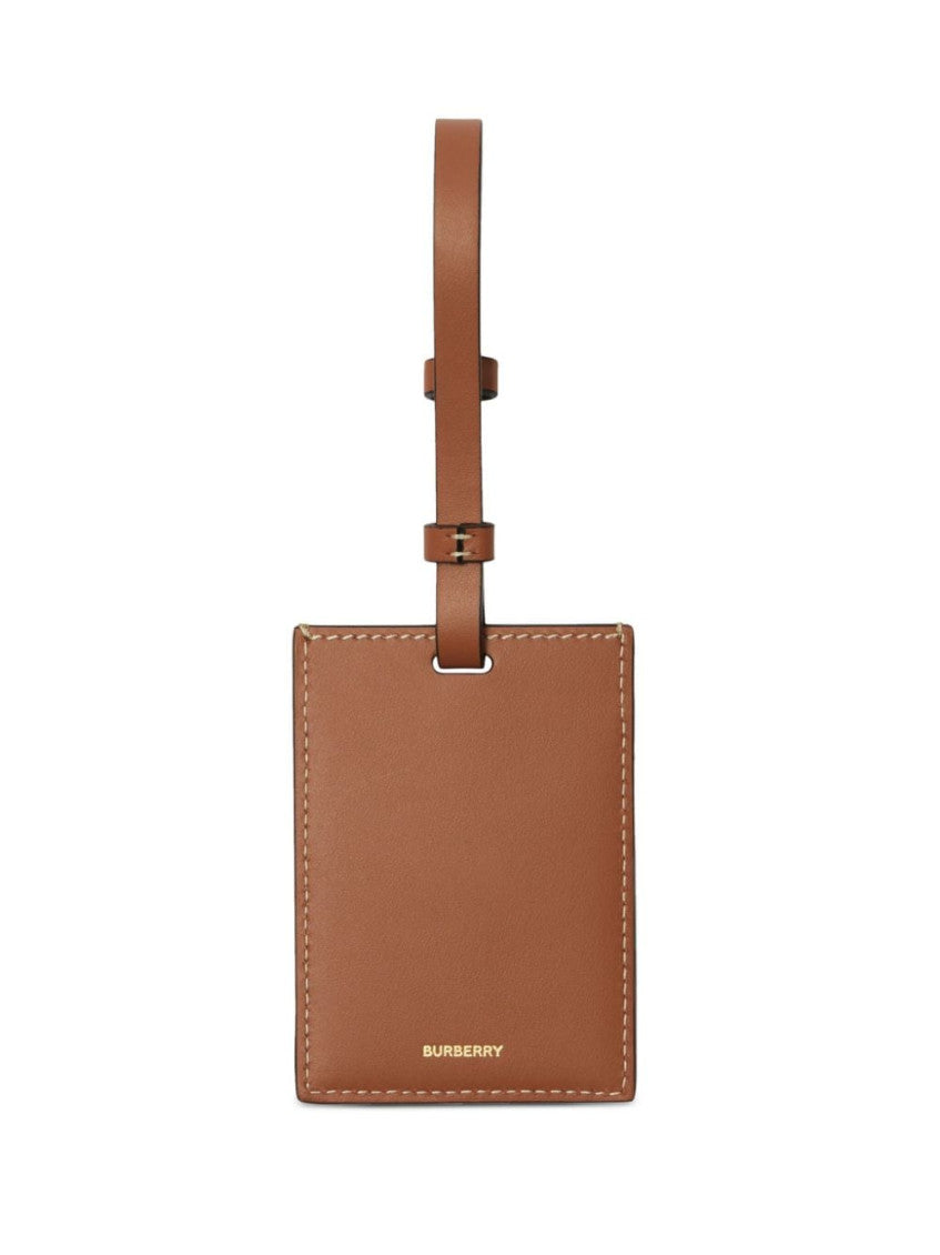 Beige Check motif leather luggage tag 2
