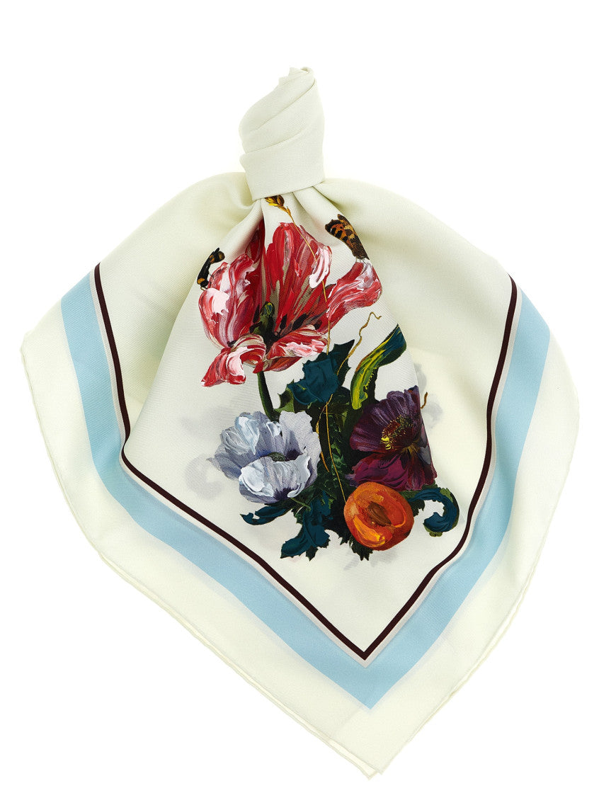 White Four Stitches Floral Scarf 1
