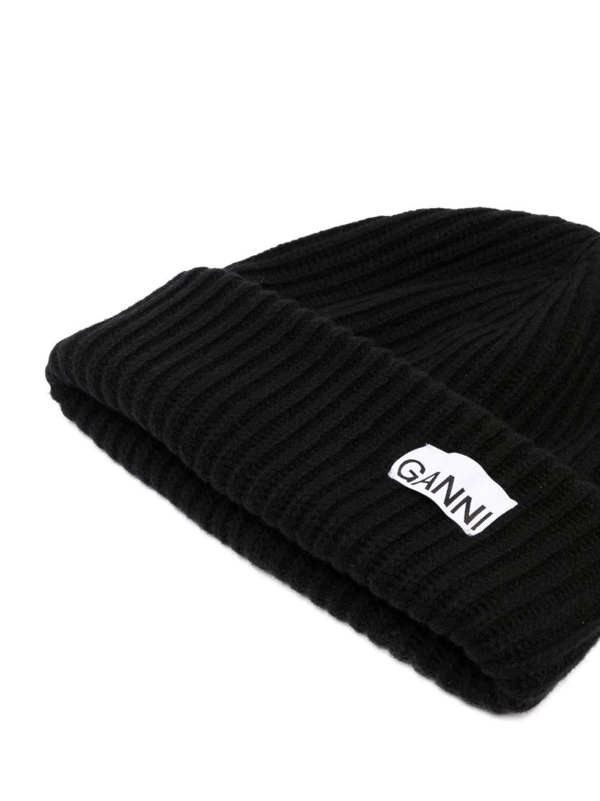 Black Logo wool beanie 2