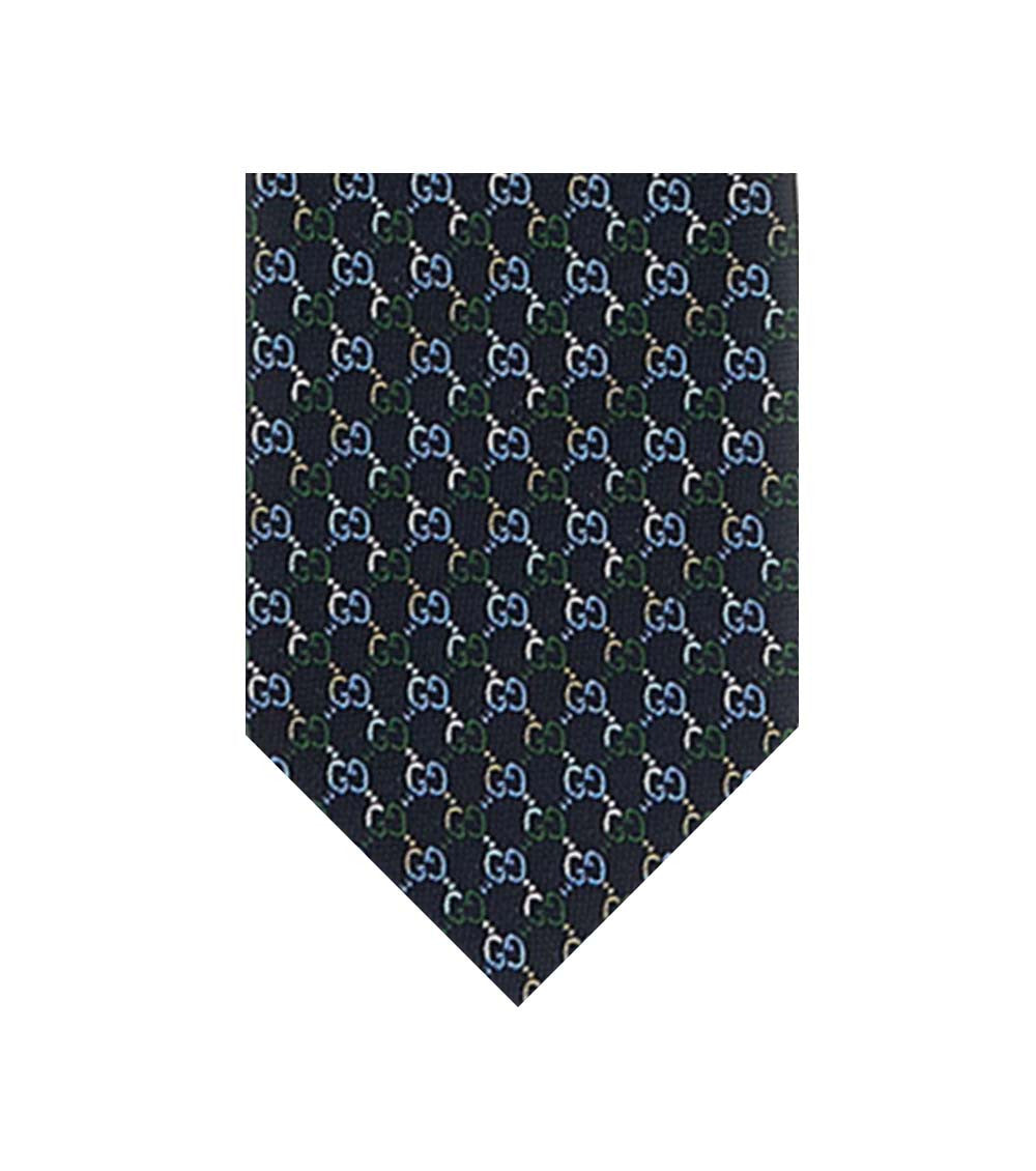 Dark Blue Logo Jacquard Tie 1