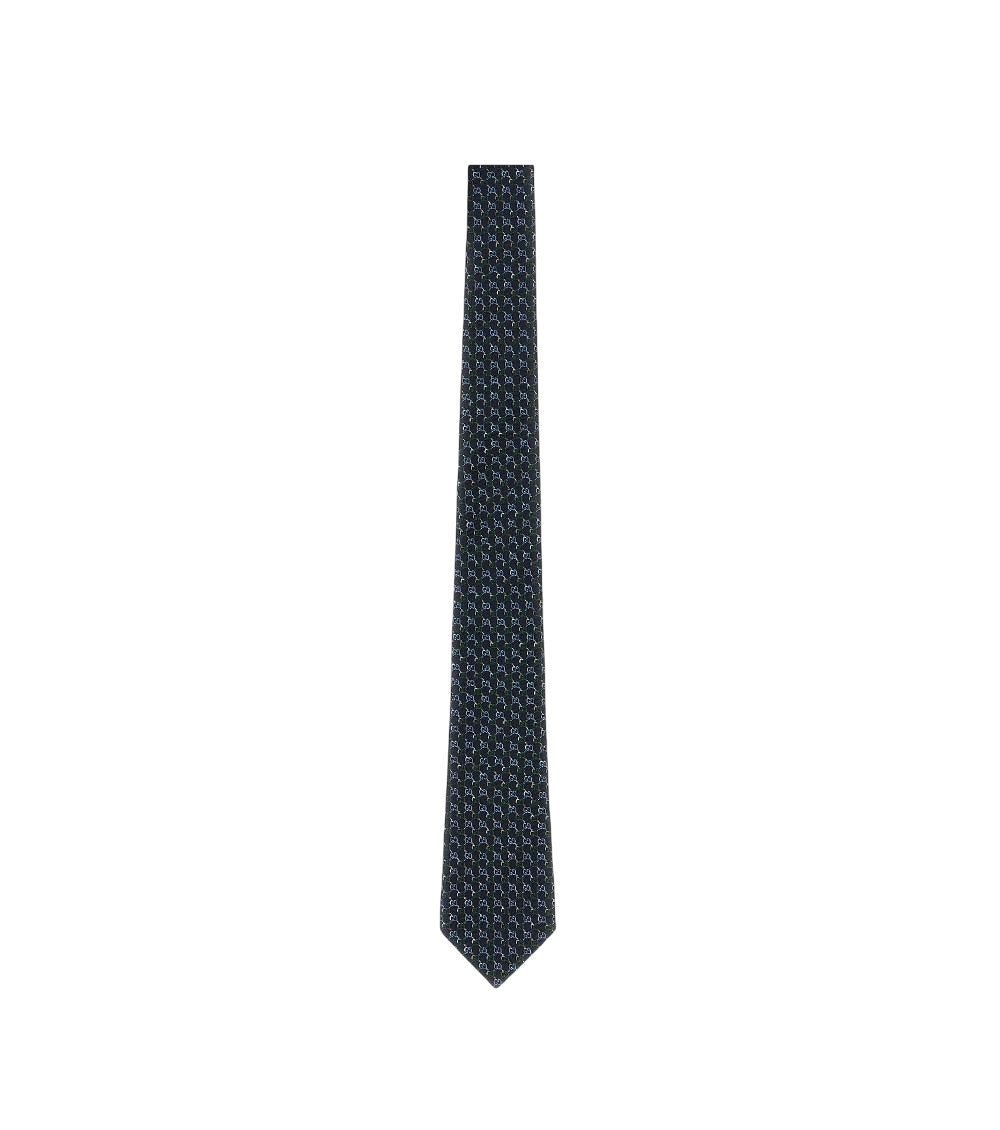 Dark Blue Logo Jacquard Tie 2