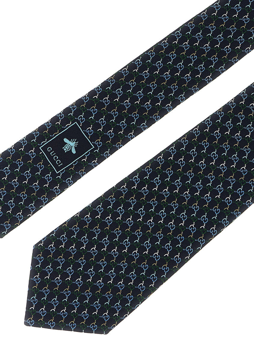 Dark Blue Logo Jacquard Tie 3