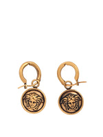 Golden Medusa Logo Drop Earrings 1