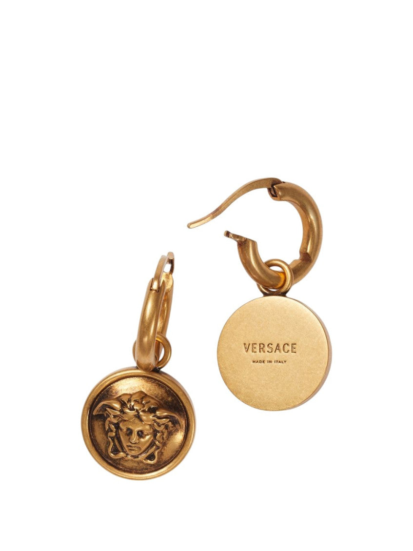 Golden Medusa Logo Drop Earrings 2