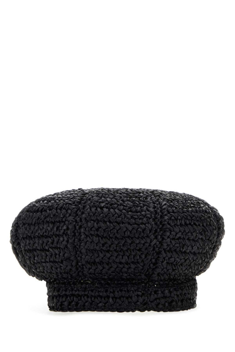 Black rafia baker boy hat 1