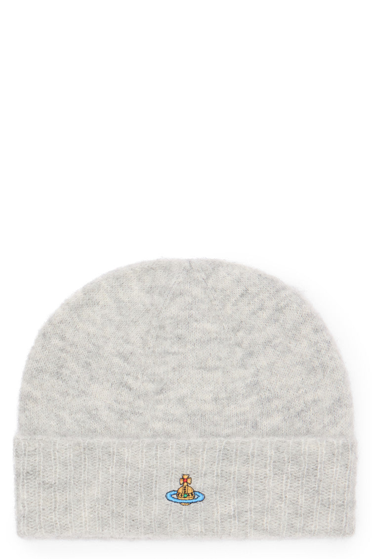 Light Grey Logo Textured Beanie Hat 1
