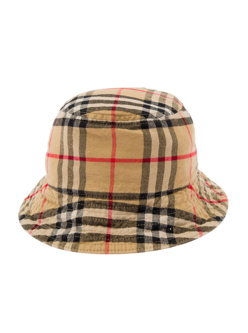 Beige Check motif bucket hat 1