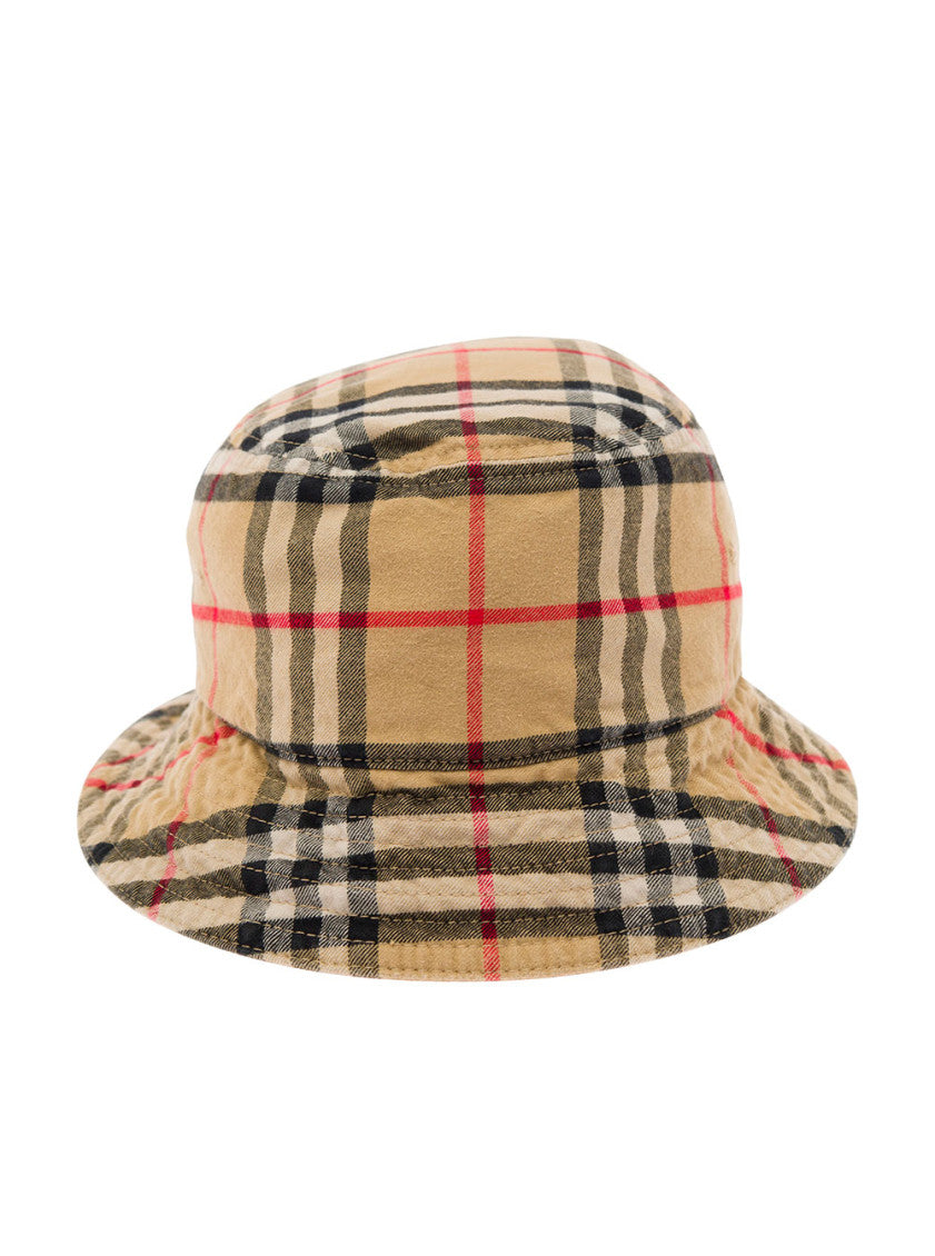 Beige Check motif bucket hat 2