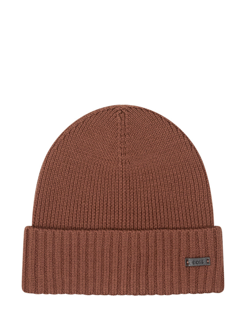 Brown Knitted Logo Beanie Cap 1