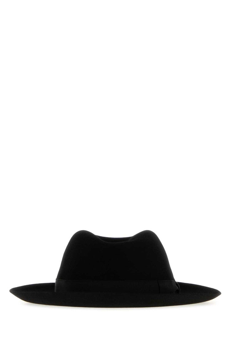 Black Solid Fedora Hat 1