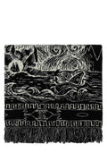 Black & White Intarsia-knit Frayed Scarf 1