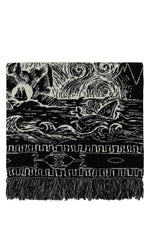 Black & White Intarsia-knit Frayed Scarf 1