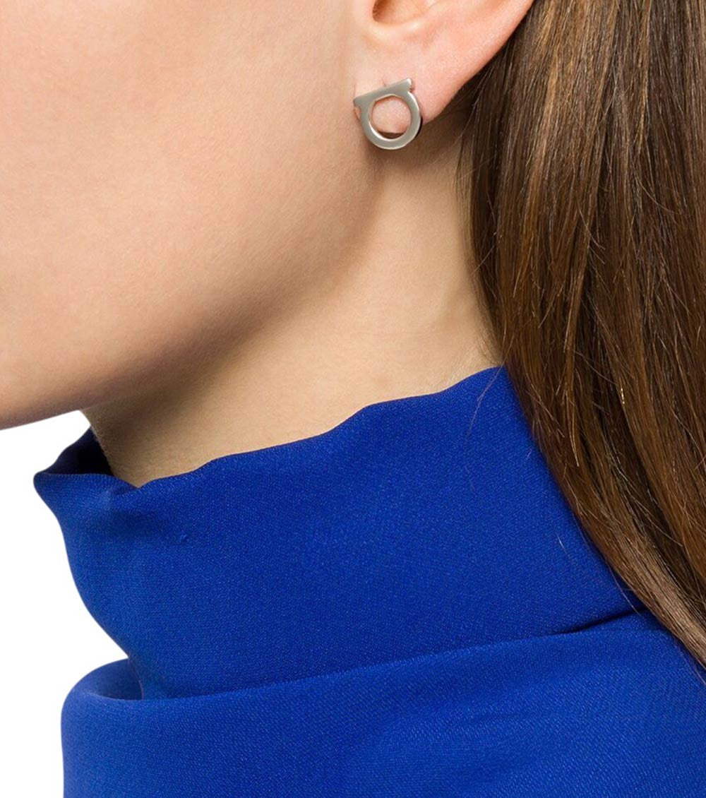 Silver Gancini Logo Stud Earrings 4