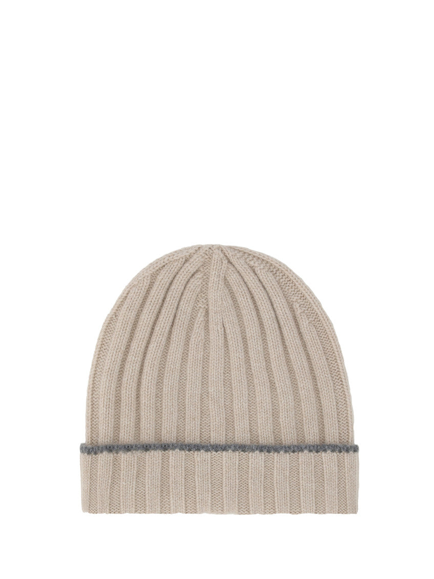 Beige Ribbed Knitted Beanie Cap 1