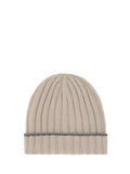 Beige Ribbed Knitted Beanie Cap 1